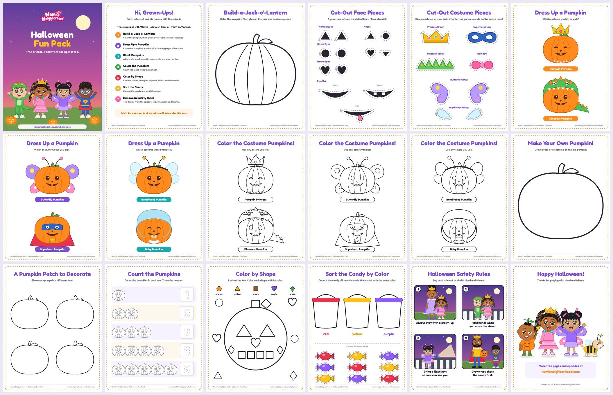 Preview of all 18 pages in Nomi's Halloween Fun Pack